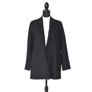 B2 NEW EILEEN FISHER Black 100% Wool Open Front Long Jacket Size L